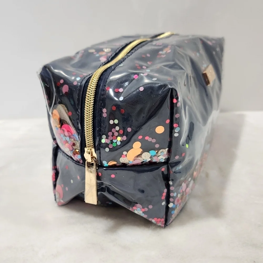 Packed Party Confetti Navy Blue Everyday Essentials Vanity Cosmetic Bag NWOT